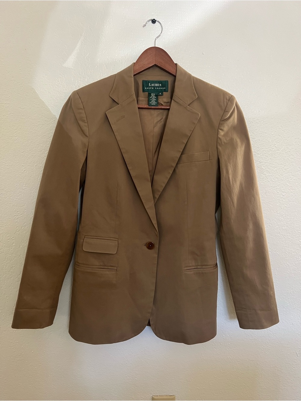 Lauren Ralph Lauren Camel Cotton Tailored Blazer Size 6